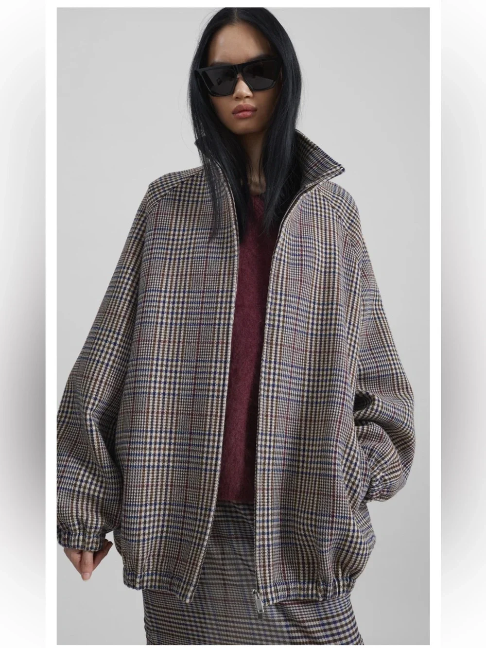 THE FRANKIE SHOP - BAXTER WOOL TRACK JACKET - BEIGE GLEN PLAID - Picture 8 of 15